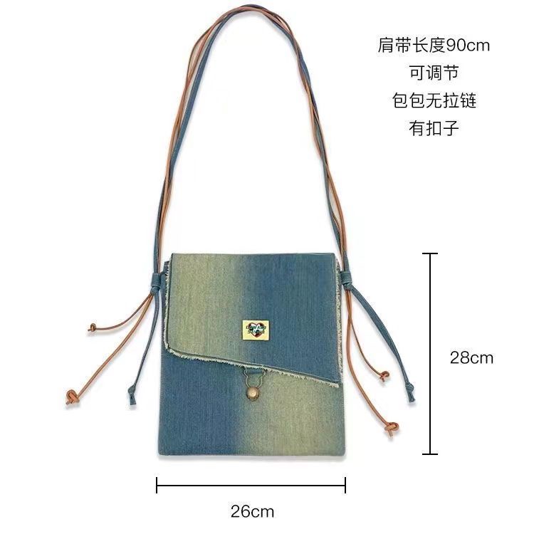 ◙✺Sera  Pengecut Menyelamatkan Bintang Retro Denim Messenger Bag Sastra Tas Bahu Kanvas Perempuan Asli Jepang Commuter Messenger Bag