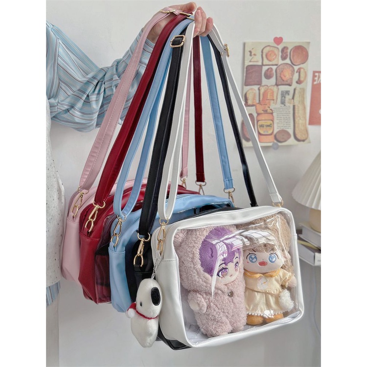 ☁Sera  Sederhana dan Serbaguna PU Messenger Bag Gadis Jepang 25cm Tas Bayi Mahasiswa Gaya Transparan Kapasitas Besar Sakit Tas