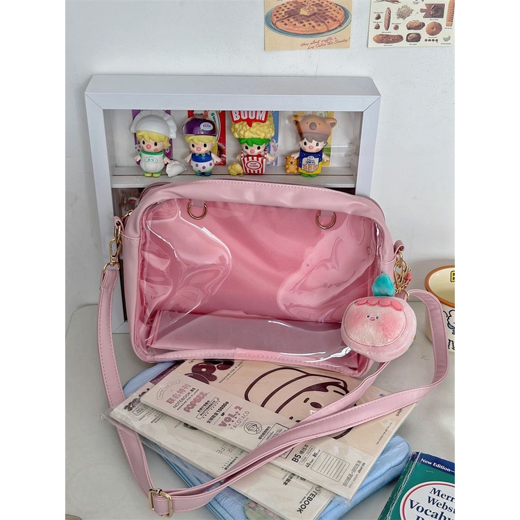 ☁Sera  Sederhana dan Serbaguna PU Messenger Bag Gadis Jepang 25cm Tas Bayi Mahasiswa Gaya Transparan Kapasitas Besar Sakit Tas