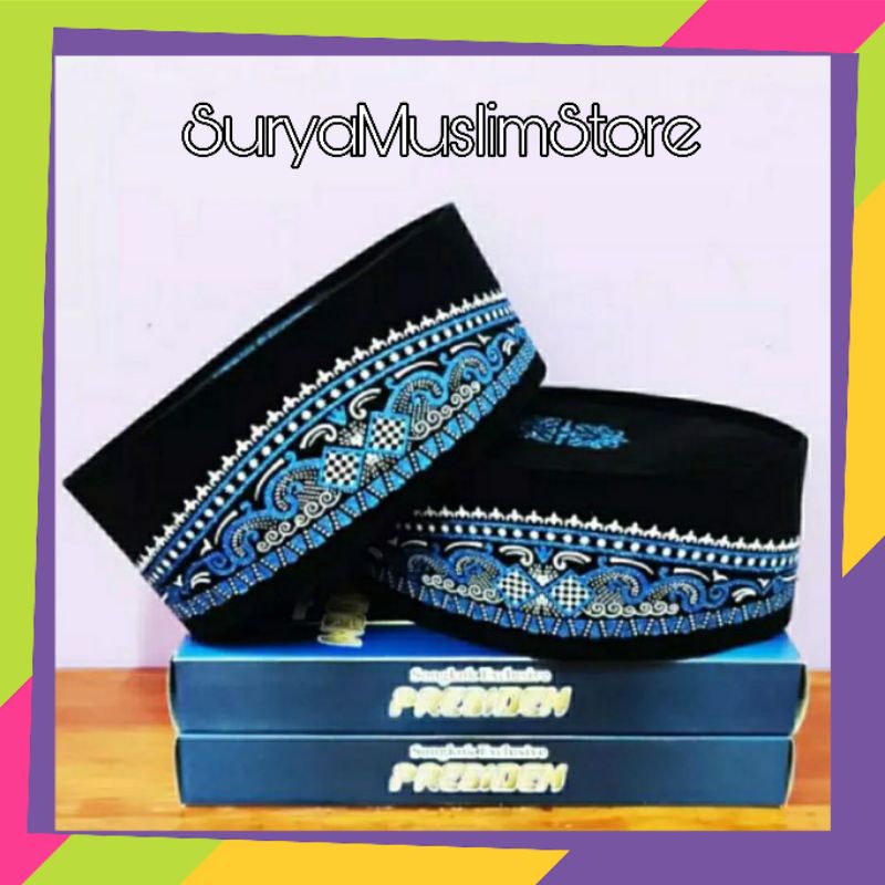 Peci Songkok Nasional Batik Biru Presiden Anak dan Dewasa Premium Quality