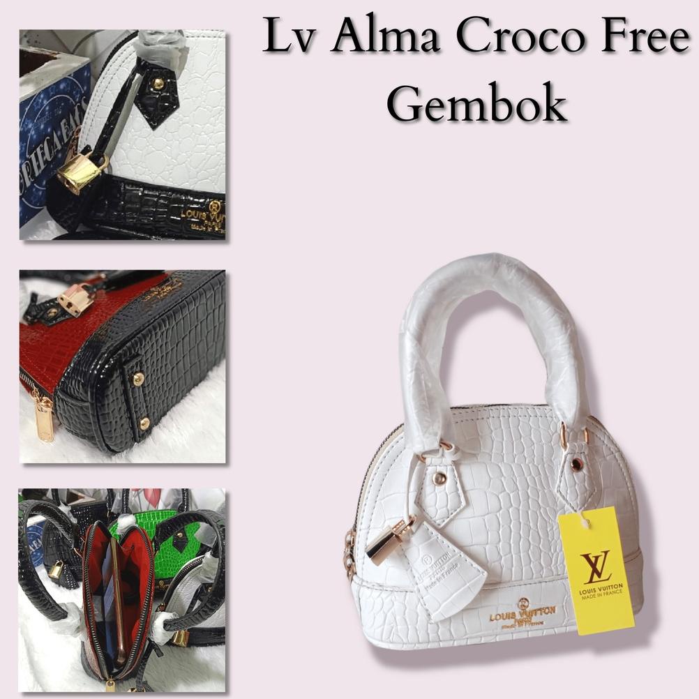 PROMO MURAH RHM - TAS LV ALMA CROCO MINI FREE GEMBOK KUNCI TALI PANJANG KULIT SLEMPANG WANITA MURAH 