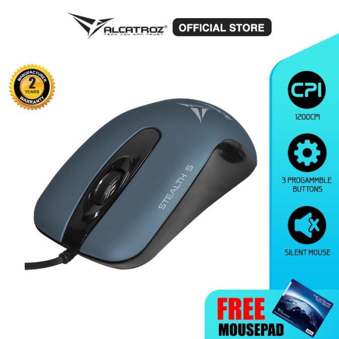 Alcatroz Silent Mouse Wired Stealth 5 (1200cpi) 2 Tahun Garansi Resmi