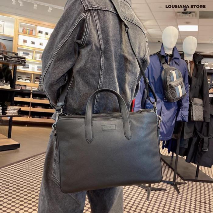 COACH Penn Brief Briefcase Calf Pebbled Leather Black