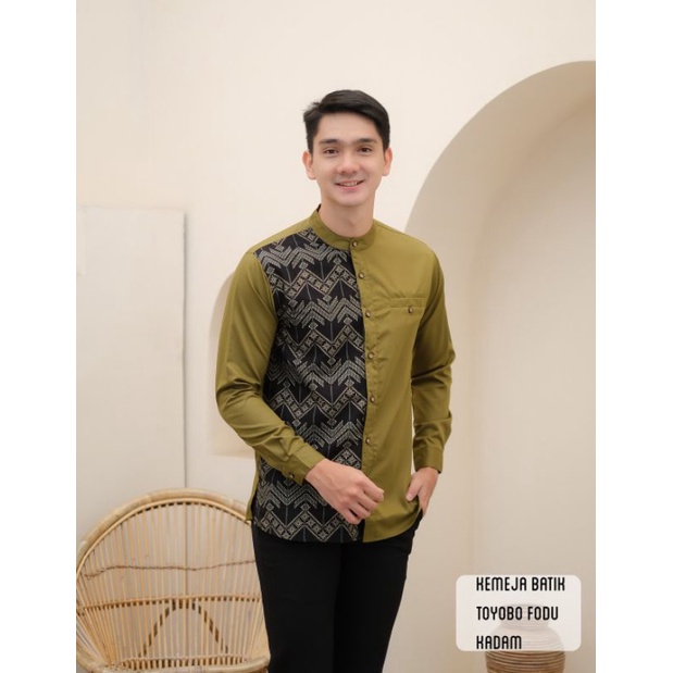 Kemeja Kemko Combinasi Batik Kadam Lengan Panjang