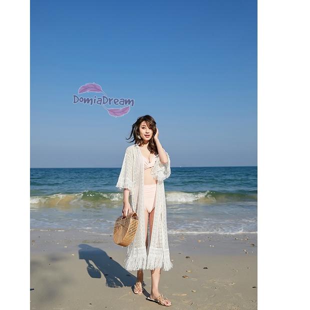 Kepoin aja X3j3I Outer Pantai Rumbai Warna Putih / Cover Bikini Luaran Baju Renang Pantai Panjang