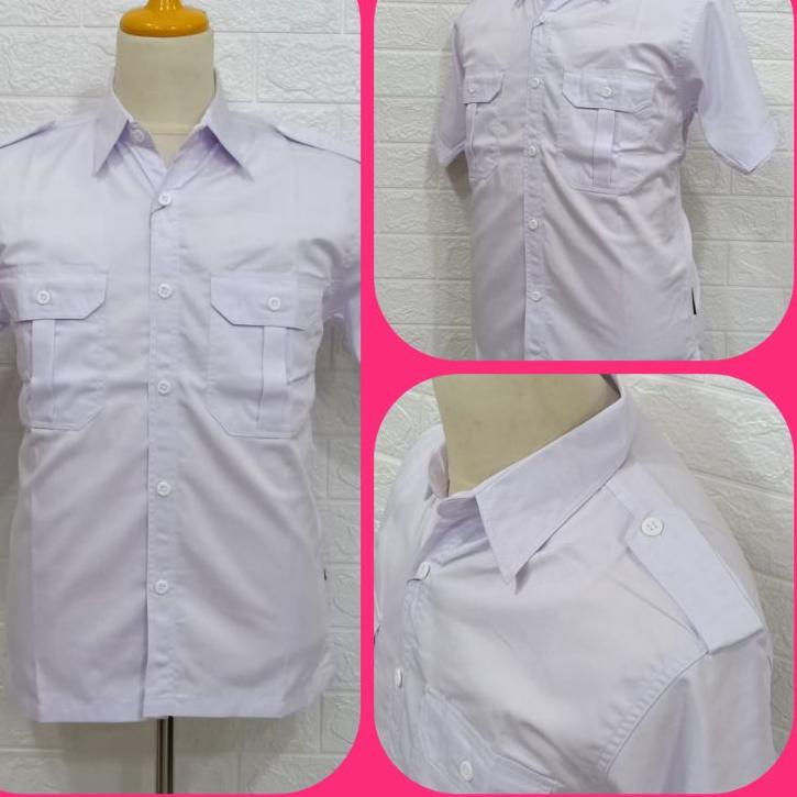 Stok baru y5Y9k Kameja PDL PDH PNS Lapangan Baju Kerja Kantor Outdoor Putih Hitam Pria Lengan Pendek