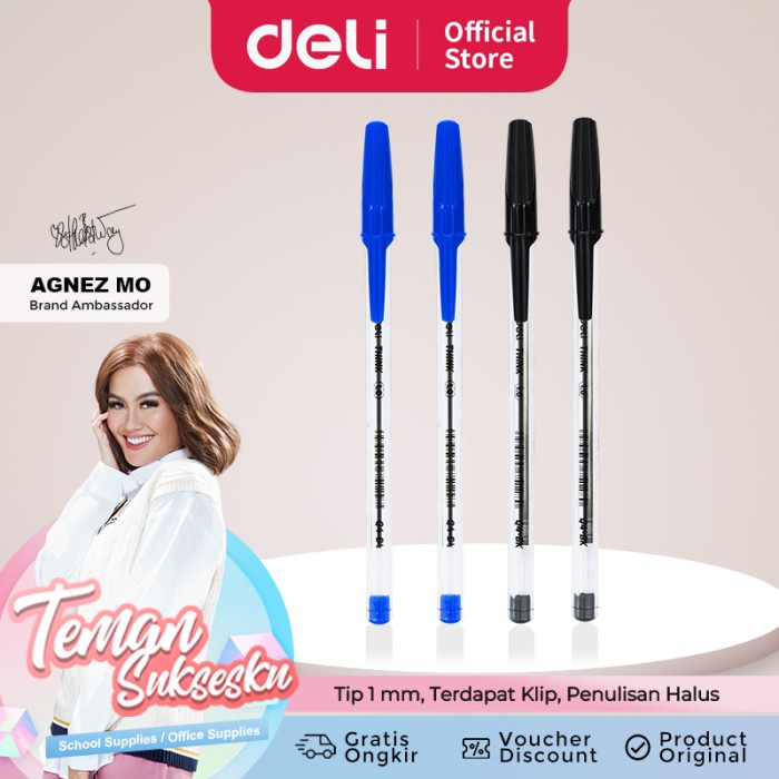

TERLARIS Deli Ballpoint Pen / Bolpoin Tip 1 mm Isi 50 pcs Penulisan Halus EQ4 /ALAT TULIS