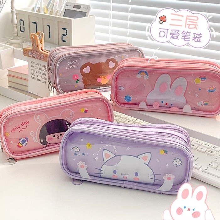

TERLARIS Tempat Pensil Pvc Transparan Cute Animal 3 Layer /ALAT TULIS AESTHETIC/ALAT TULIS SET/ALAT