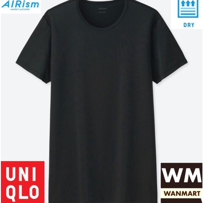 UNIQLO AIRism T-Shirt Kaos Dalam Pria Crew Neck Lengan Pendek Black