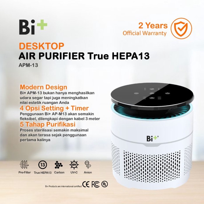 BI+ PORTABLE DESK AIR PURIFIER HEPA FILTER 13