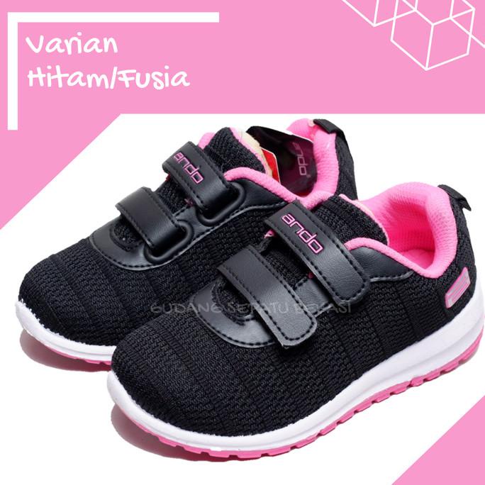 Sepatu Sekolah Ando Rebecca Hitam Pink Sepatu kets Anak Perempuan ORI