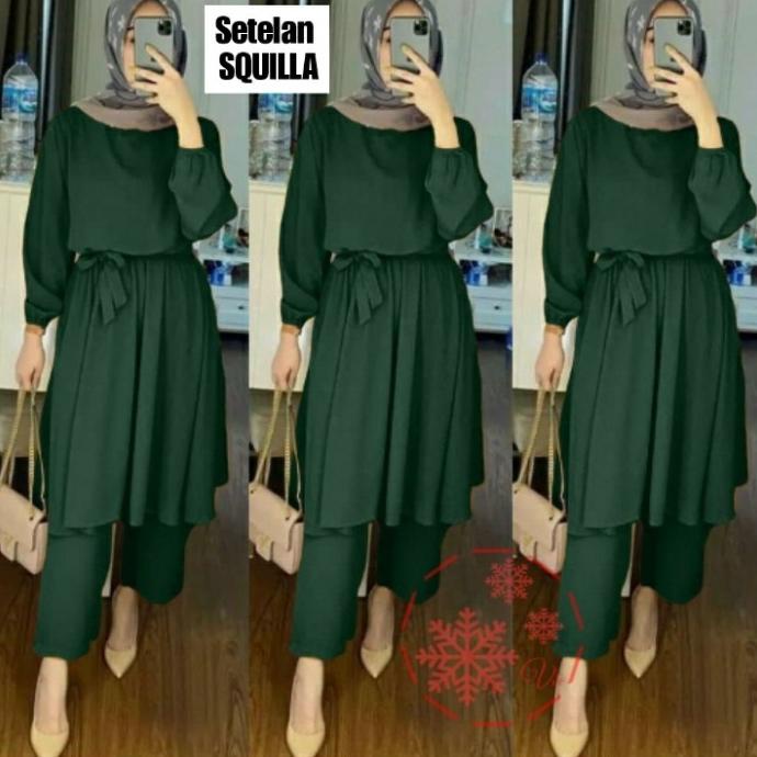 Setelan Tunik Baju Celana Kulot Wanita Set Casual Jumbo Polos Panjang
