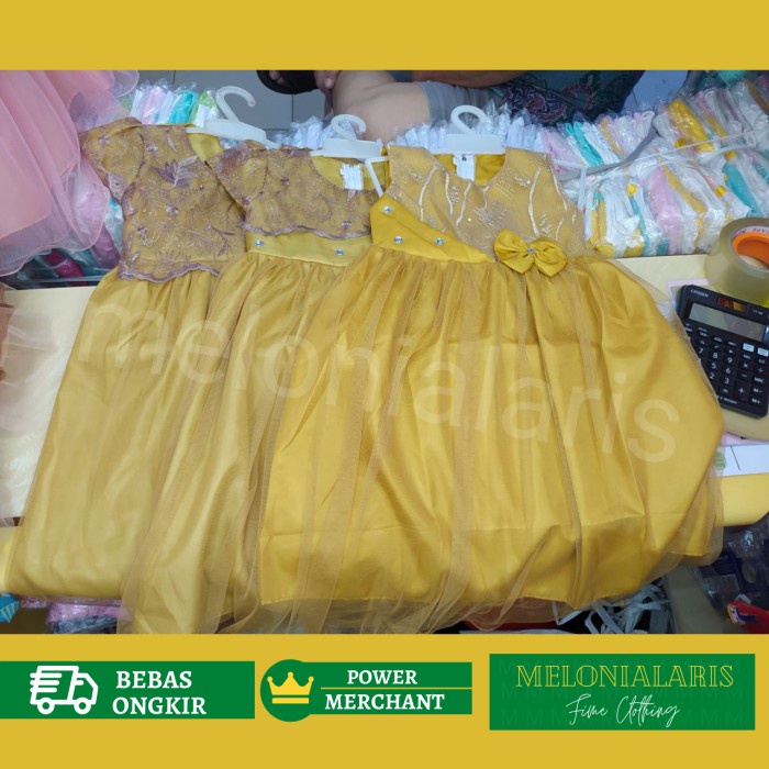 Gaun Warna Gold 5- Jumbo/Dress Emas Anak Perempuan /Baju Berkualitas