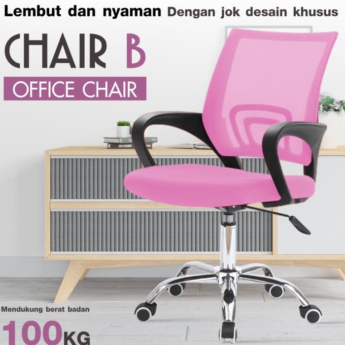 Terlaris Bg Sport Kursi Kantor Office Chair Kerja Model Jaring Ch-B Pink Steel
