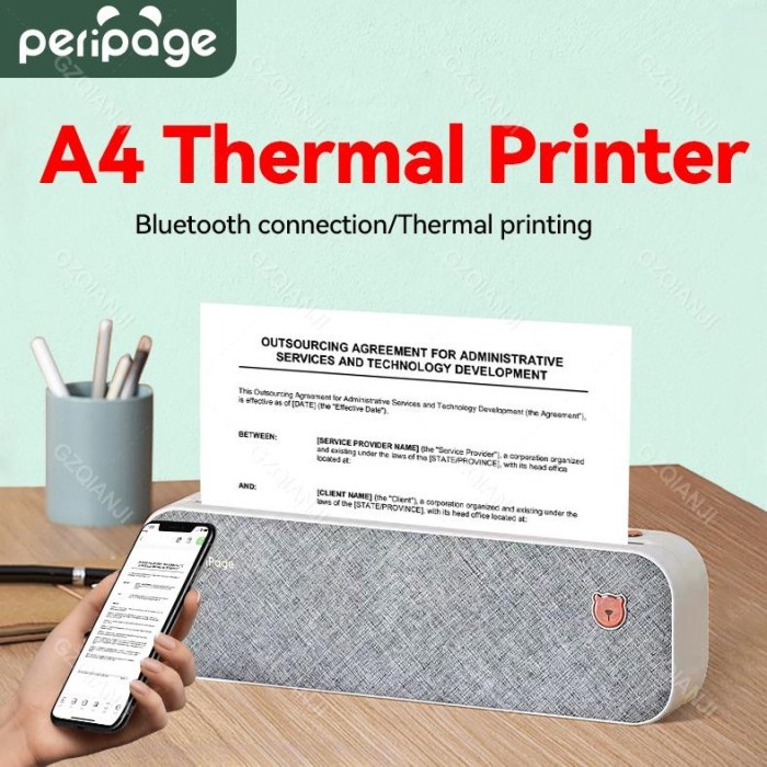 Terlaris Termurah Printer Peripage A4 Mini Portable Thermal Bluetooth Usb 210Mm