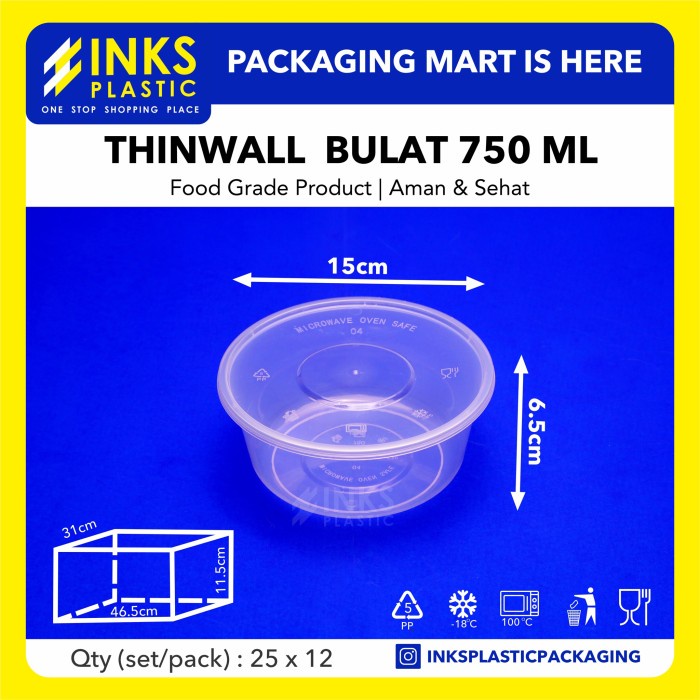 THINWALL 750ML BULAT ROUND / MANGKOK 750 ML BULAT PLASTIK 300 PCS