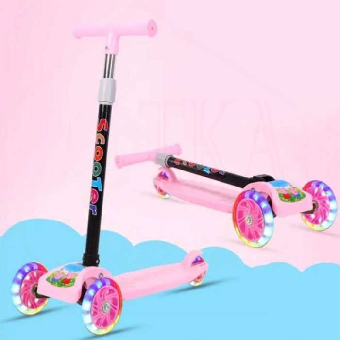 Scooter, Skuter anak roda 3 otoped murah, Otoped anak, Ada Lampu Roda - Merah Muda (E4C2) Manual Gen