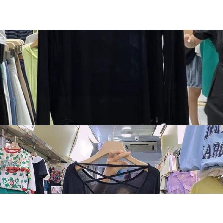 SuhaoBlus Pantai Lengan Panjang Punggung Silang Longgar Desain Sneaky Tipis Perlindungan Matahari Pu