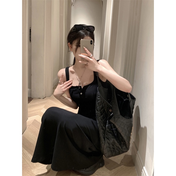 ▬✼Hitam Kamisol Gaun Wanita Musim Panas Spice Girl Slim Tanpa Lengan Akal Canggih Rok Temperamen Paket Hip Gaun