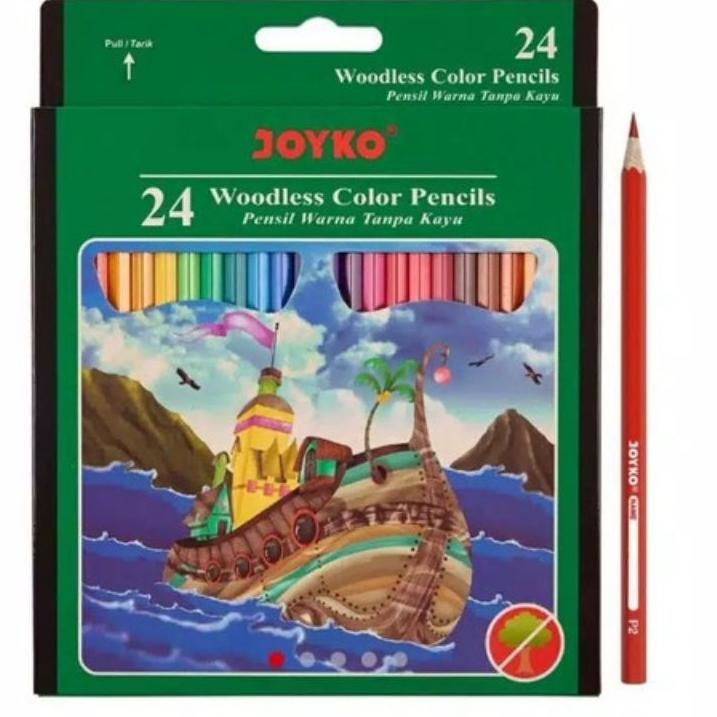 

qnrr -84 Pensil Warna Joyko 24 Warna Woodless Color Pencils CP-104 Pensil Warna Joyko Panjang HB8