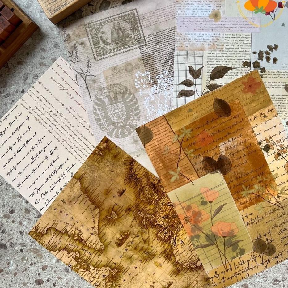 

Sale 6.6 | KF7 | Kertas Scrapbook - Vintage Paper Journal Journaling DECO diari buku catatan Kertas motif pattern kuno retro