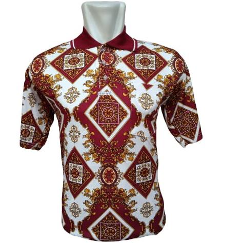 Promo - Kaos Kerah Pria Lengan Pendek Motif Batik e03 Baju Krah Polo Shirt Dewasa