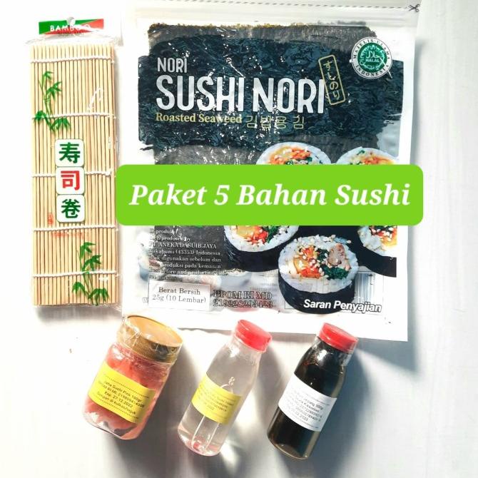 

paket 5 bahan sushi nori bambu shoyu cuka jahe halal murah lengkap
