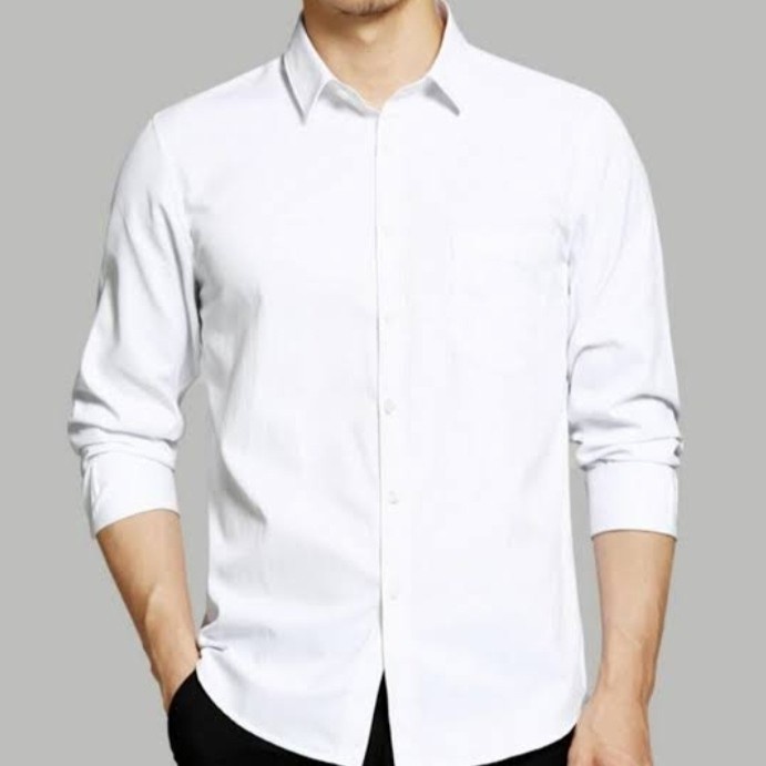 kemeja pria kemeja lengan panjang putih polos Reguler pria - Putih, M(C4B2) kemeja pria kantor lenga