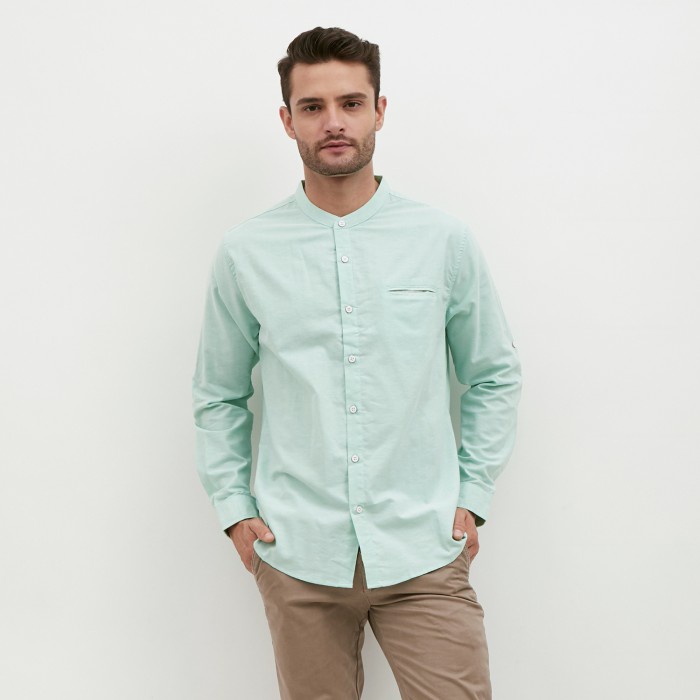 kemeja pria M231 Kemeja Pria Shanghai Warna Mint 1552C - L(Y5B0) kemeja pria motif lengan panjang ke