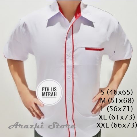 Kemeja Pria Seragam Kerja Drill Putih Pria Kemeja Kerja Pria Hem Kerja Baju PDH - S, Putih Lis Merah