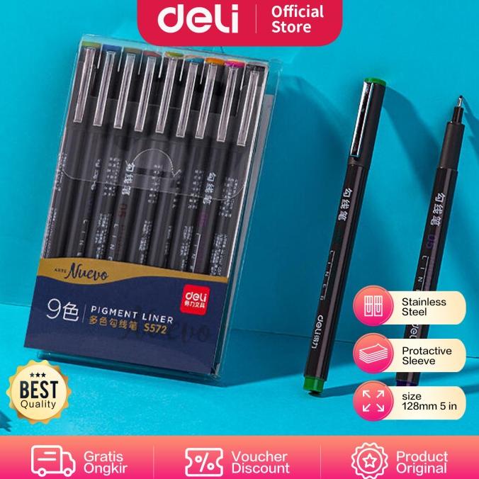 

Deli Fine Liner / Spidol Berwarna 0.5mm Isi 9 Warna Tahan Air S573