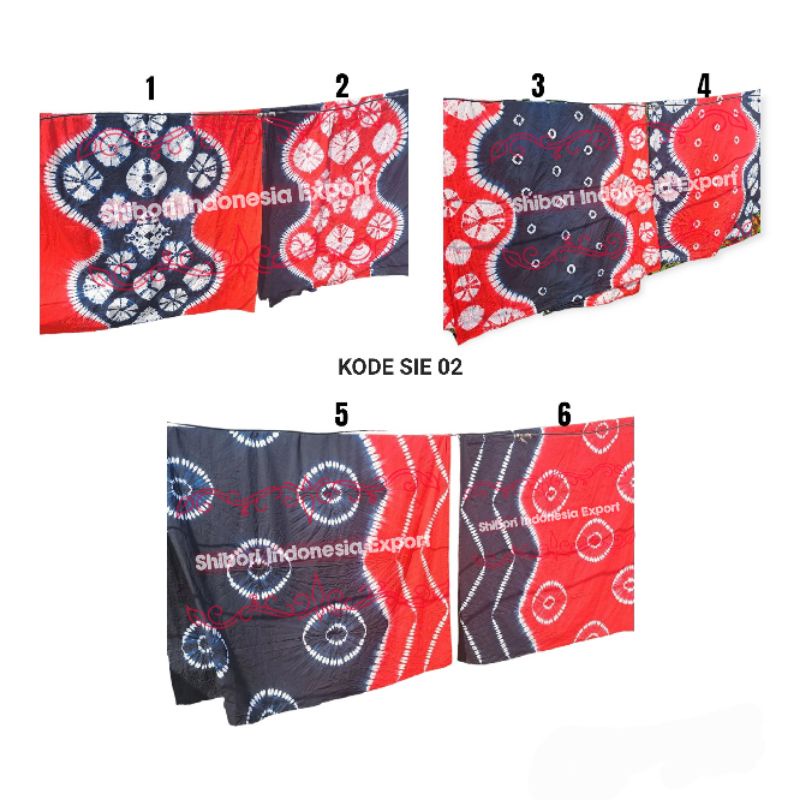 Kain shibori handmade warna merah dan biru dongker bahan rayon kode sie 02