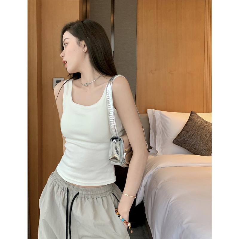 Red Kamisol putih kamisol wanita slim fit short bottoming shirt summer outerwear with chest pad sports top trendy