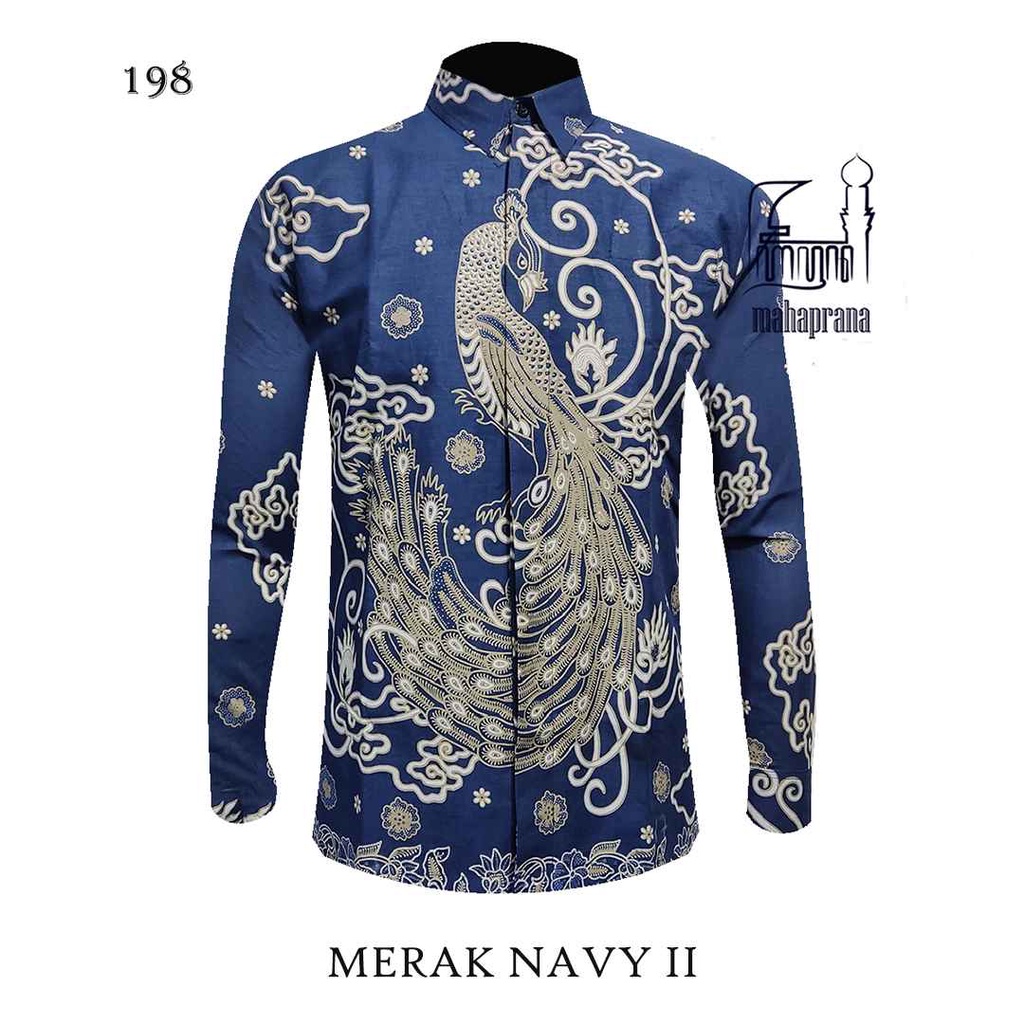 BATIK MAHAPRANA Motif MERAK NAVY II Atasan Kemeja Batik Pria Lengan Panjang Full Furing MHP-198