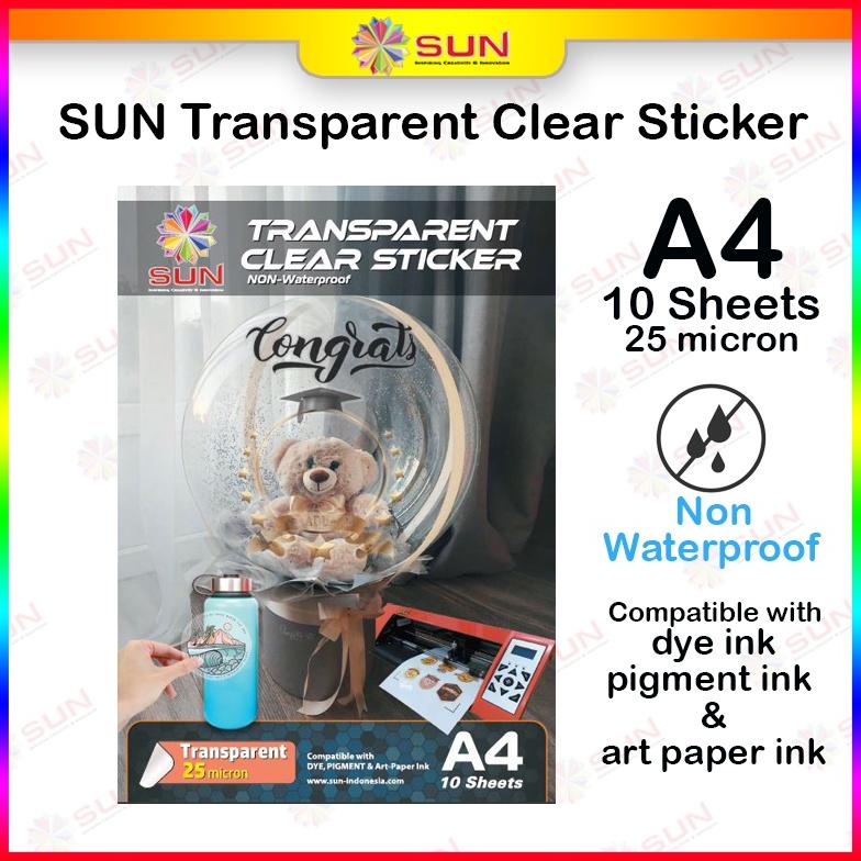 

Terbaru - Kertas Sticker Vinyl Transparan A4 25 Micron Non Waterproof - SUN Transparant Clear Sticker Bening (10 Lembar) support printer epson canon hp ( tinta ori dye, pigment, art paper ) 003, 664, 673, G790, HP GT, BT ,.