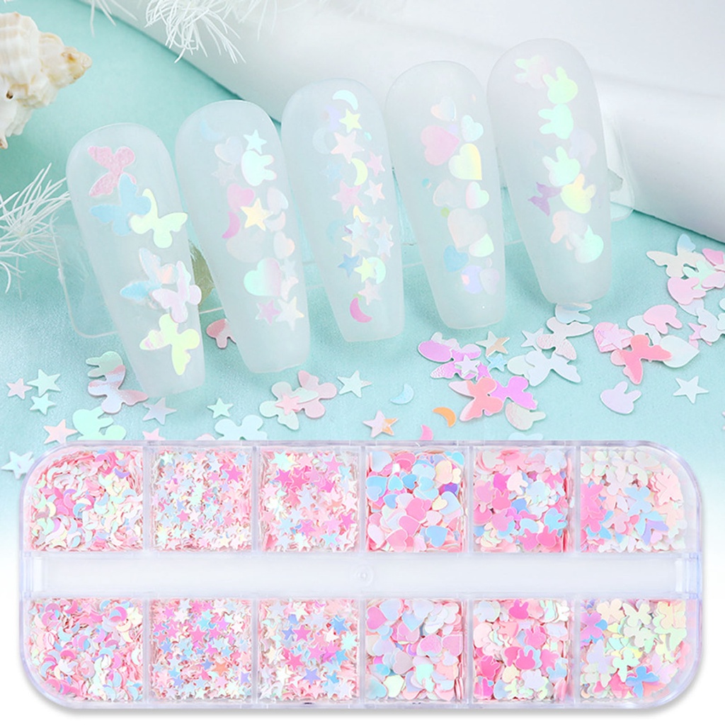Providence 1kotak Nail Art Payet Shining Gloss DIY Mixing Colors 12kisi Manicure Heart Rabbit Star Bulat Kupu Glitter Manicure Store Supply