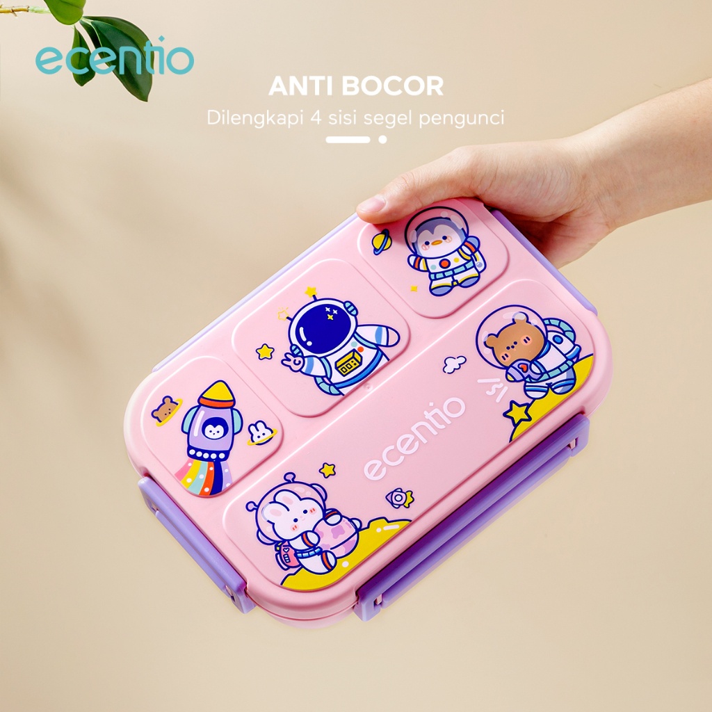 ecentio tempat minum anak sedotan 4 sekat anti tumpah 1000ml cartoon/BPA free/Free Sendok