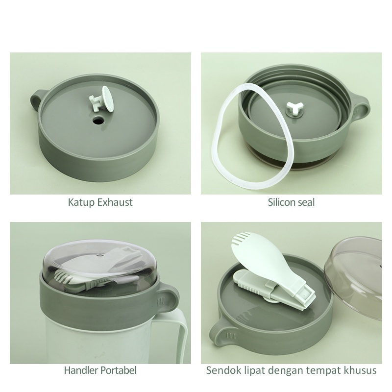 ecentio 500ml Tempat sup tempat sup Anti Tumpah/ Kotak makan sup Portable mug Free Sendok BPA Free