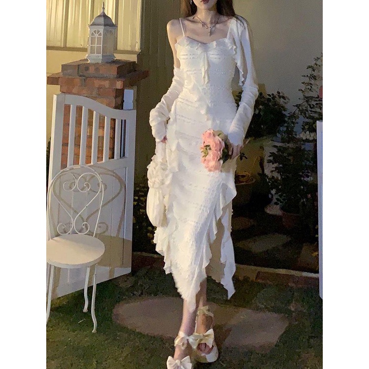 My Neighbor Yamadas Gaun Tali Prancis2023Gaun Liburan Terbelah Kerutan Musim Panas