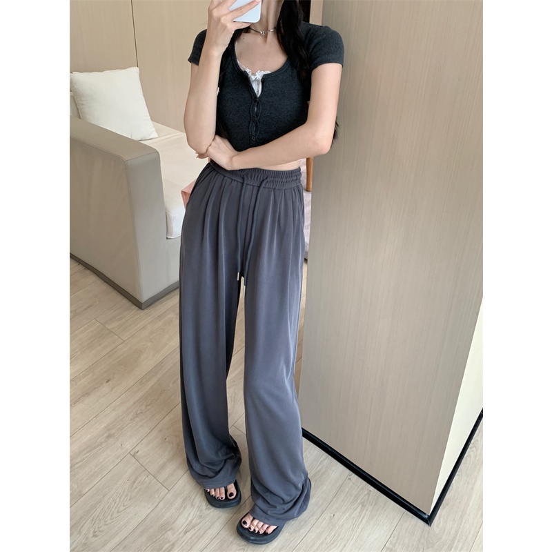 ☾♝❈celana wanita harga murah pinggang elastis drape kasual celana wanita hitam lurus longgar celana pinggang tinggi bagian tipis slim lebar kaki celana mengepel celana celana wanita celana pinggang tinggi