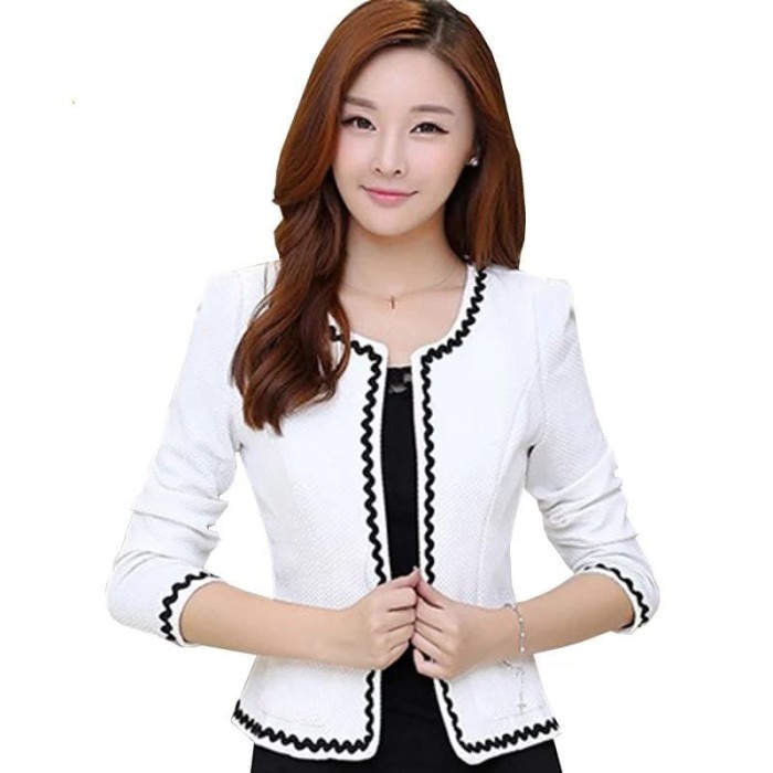 Blezer Wanita scuba kantor EVE lengan panjang Baba Fashion Putih M Blezer Wanita Korea Outer Fashion