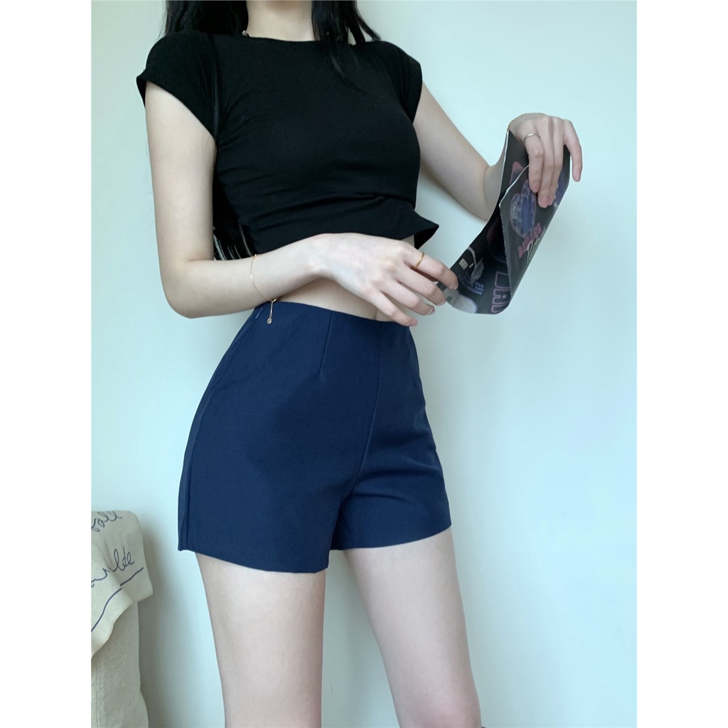 ▣celana wanita import black high waist casual shorts women s summer 2023 new hot girl hot pants serbaguna kecil lurus lebar kaki celana celana wanita celana highwaist