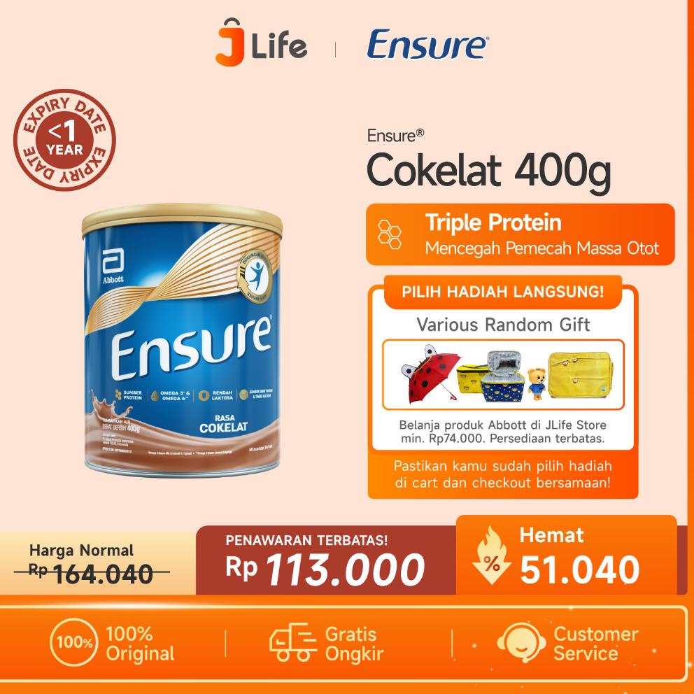 

8.8 Jlife - Ensure Cokelat 400G Susu Nutrisi Dewasa Rendah Laktosa