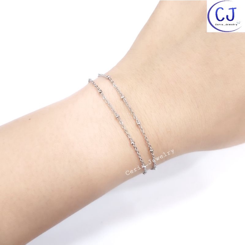 Gelang Tangan Dua Layer Perak Asli Silver Wanita Dewasa 925 Lapis Emas Putih Asli Gelang Jedar Dua Layer - Perak Asli Murni 925 Anti Karat