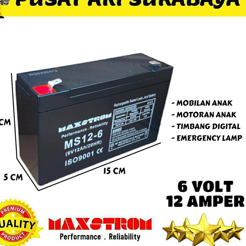 Garansi Uang Kembali MAXSTROM 6 VOLT 12 AMPER VRLA LITHIUM BATERAI MOBILAN AKI ANAK PMB PLIKO UNIKID
