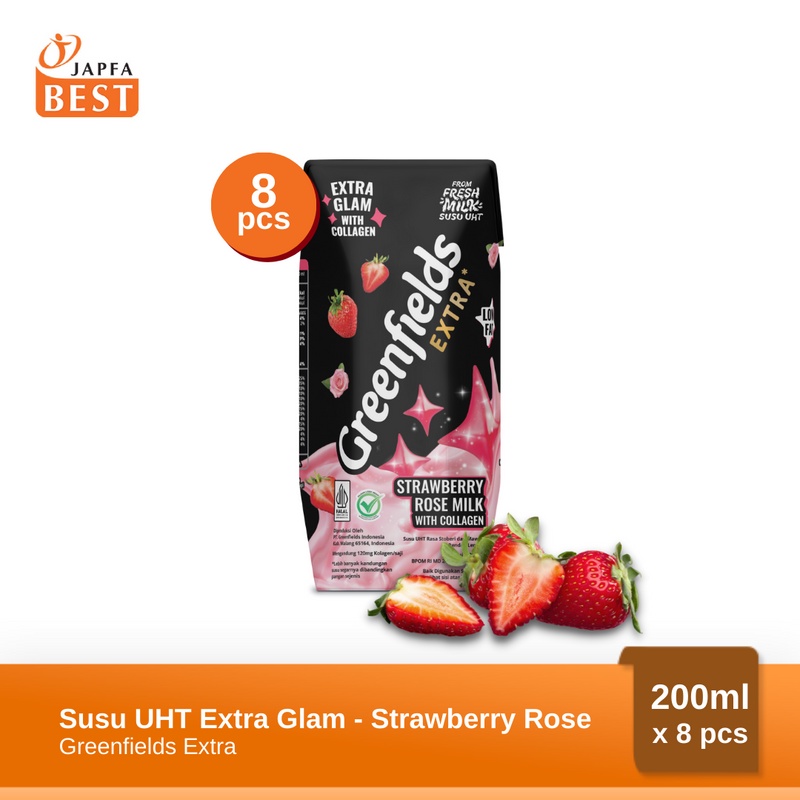 Susu Greenfields UHT Extra Glam - Strawberry Rose 200ml - isi 8pcs