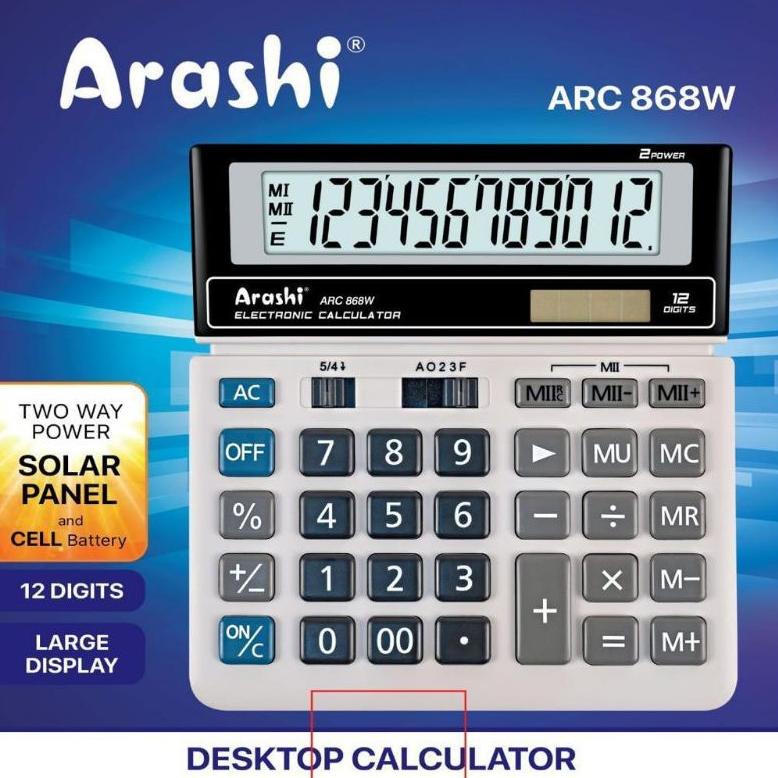 

Arashi Desktop Calculator ARC 868W 12 Kalkulator Digit Layar Besar Solar Panel