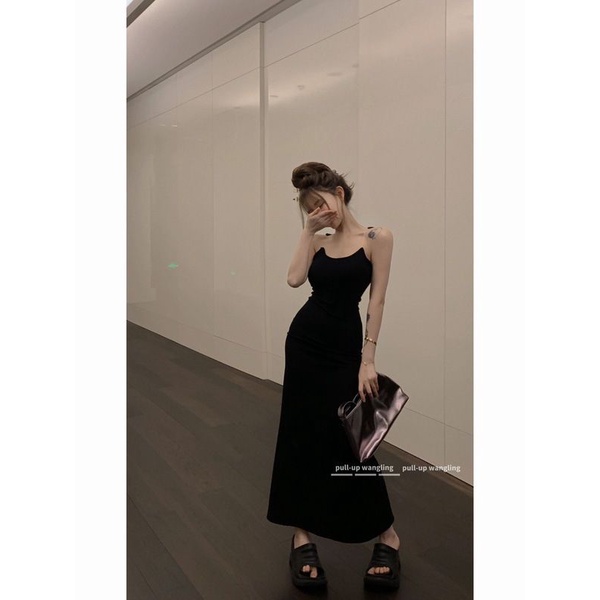 dress floral korea Gaun Musim Panas Wanita Kamisol Hitam2023RokvGaun Kerah Slim Fit Cinched, Dress S