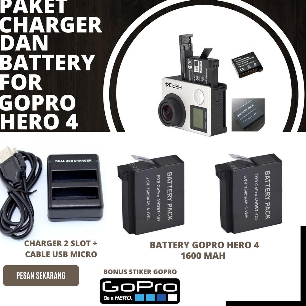 [COD ] Charger 2 Slot Gopro Hero 4 Dan Battery Baterai Cadangan Gopro Hero 4 Hero4 Action Camera Cas