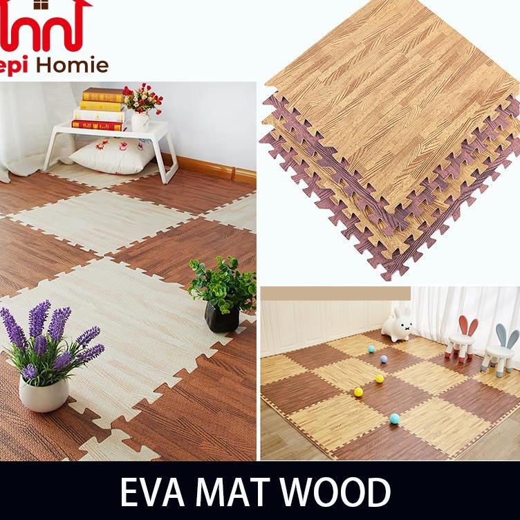 Buruan Dapetin [HH] 60X60X1CM PUZZLE ALAS LANTAI EVA MAT WOOD KARPET TIKAR MATRAS EVAMAT MOTIF KAYU